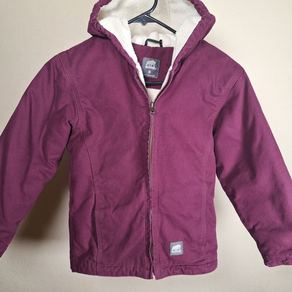 Berne Youth Girls Purple Canvas Jacket Sherpa Fleece Lined Small 7/8